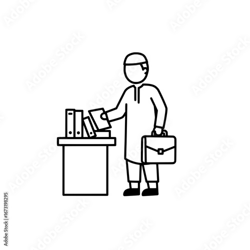 Businessman organizing files at a desk with transparent background