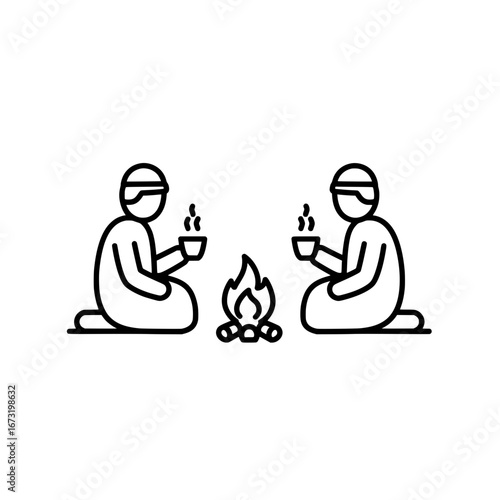 People sitting around a campfire with transparent background