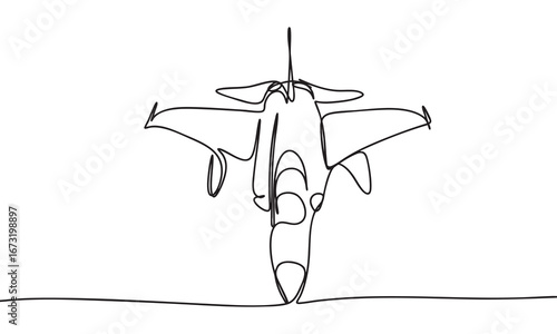 Continuous Line Art Jet Fighter View Frontal