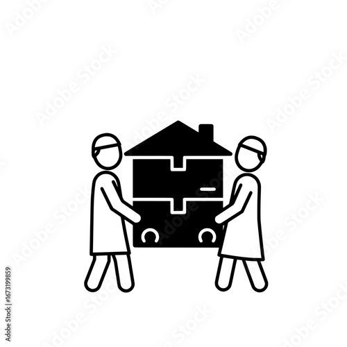 Two people carrying a house with transparent background