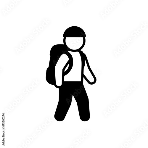 Hiker with backpack on black background with transparent background