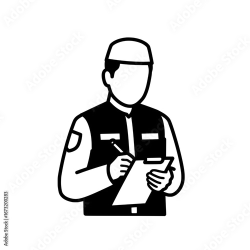 Security officer taking notes with transparent background