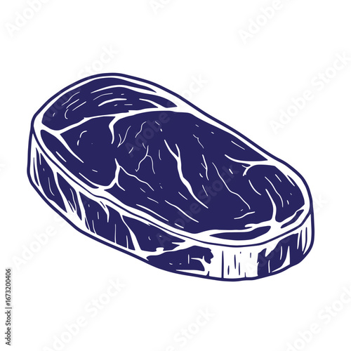 Hand drawn illustration of a prime cut steak isolated on white background ready for cooking.