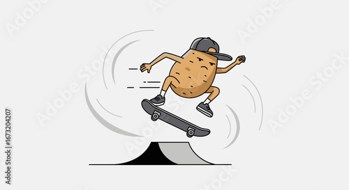 Potato Skater Jumps High Above Skate Ramp Performing Fun Tricks With Great Style