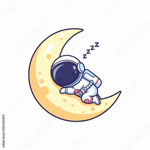 Cartoon Astronaut Sleeping Comfortably on a Crescent Moon with Zzzs.