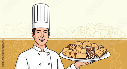 Professional Baker Presenting Assortment Of Delicious Cookies On A Serving Plate