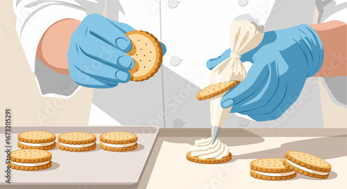 Professional Confectioner Creates Delightful Sandwich Cookies With Whipped Cream Filling