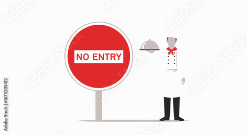 Prohibition And Restriction In Kitchen: Chef And Sign Denoting Entry Ban, Illustration