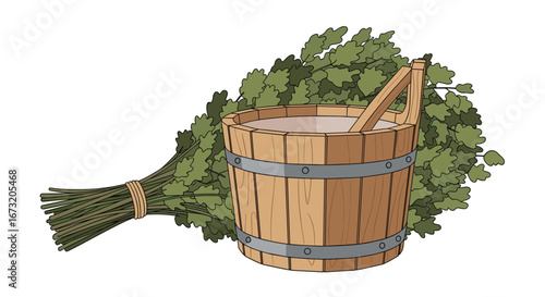Authentic russian banya experience with birch venik and wooden bucket for relaxation and wellness