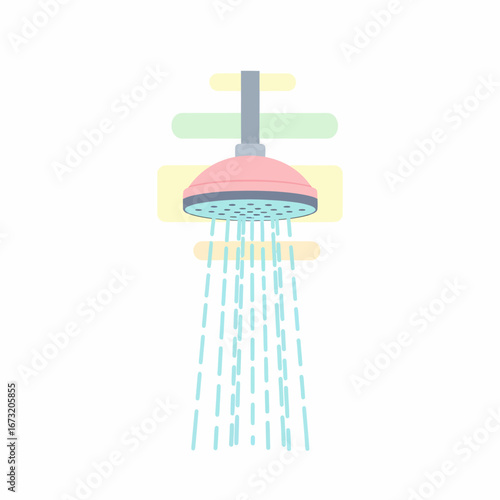 Pastel Pink Shower Head with Water Stream.