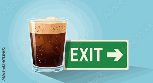Refreshing Beverage And Symbol for Departure with a Sign on Light Blue Background