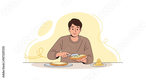 Person Spreading Butter On Toast, Breakfast Preparing, Healthy Meal And Daily Routine