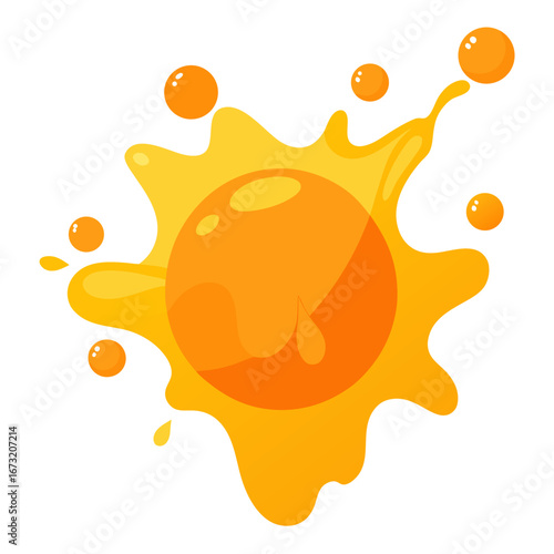 Orange juice splash with spray and drops of fruity sweet drinking water vector on white background.