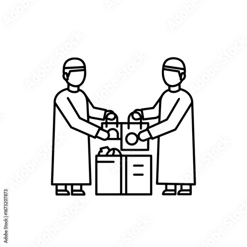 Two medical professionals exchanging supplies with transparent background