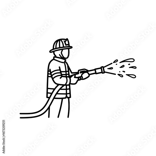 Firefighter spraying water with transparent background