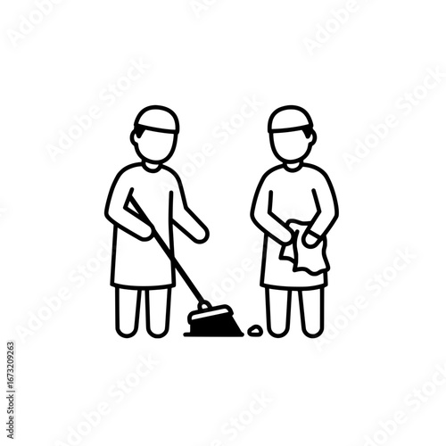 Children cleaning floor with transparent background