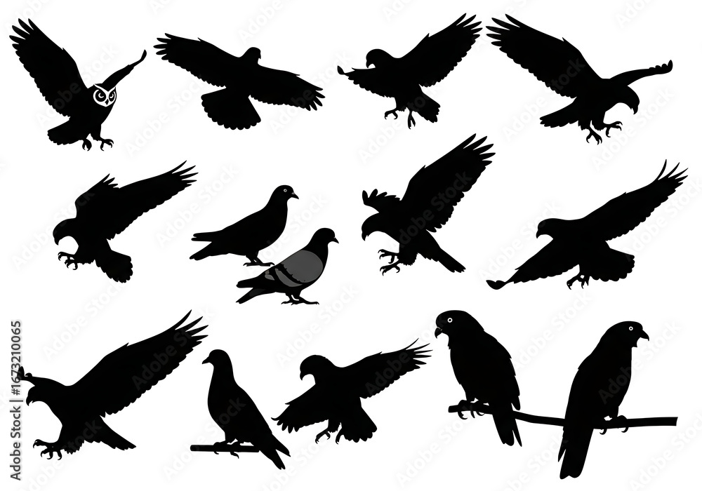 Obraz premium Silhouette PNG image set with people, animals, trees, sports, and lifestyle poses, black vector shapes isolated on transparent background, perfect for design, poster, banner, and creative projects.