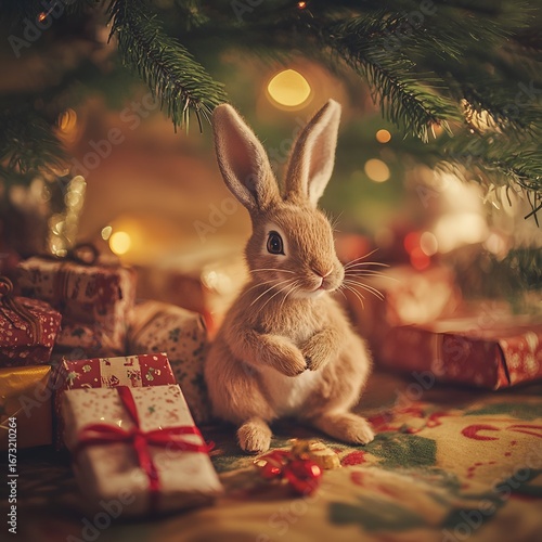 rabbit with christmas gift