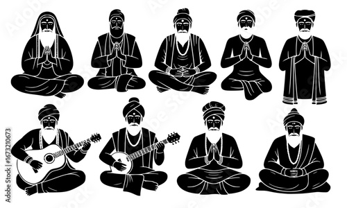 Bhakti Movement Saints Vector Silhouette Illustration
