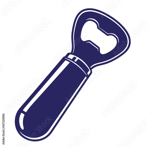 Vector illustration of a bottle opener in dark blue color with white outline