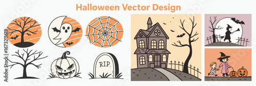 Spooky Halloween Vector Design Set