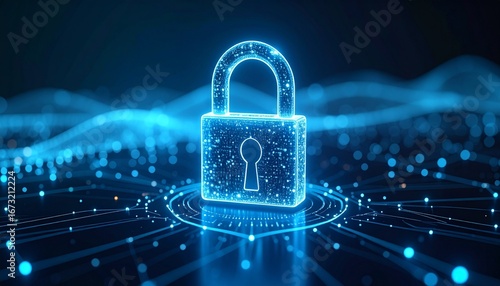 Digital illustration of a padlock, symbolizing online protection and cybersecurity, Generated with AI.