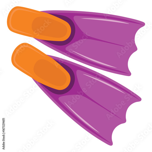 Flat vector illustration of flippers isolated on white background, perfect for sport, diving, and swimming accessory designs.