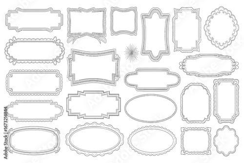 Set of elegant black and white line art frames with intricate designs for classic decoration