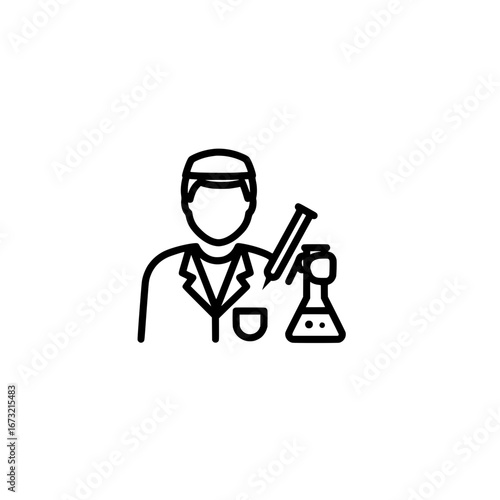 Scientist with laboratory equipment and transparent background