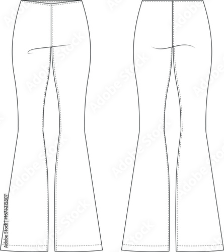 mid rise waist fit and flared wide leg elastic leggings tight sweatpant pant trouser sportswear activewear template technical drawing flat sketch cad mockup fashion woman design style model 
