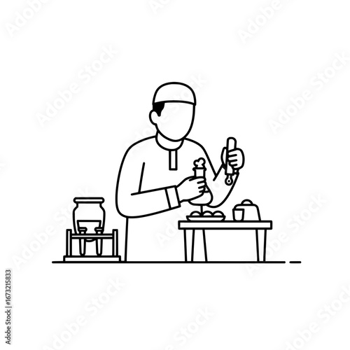Scientist working with laboratory equipment with transparent background