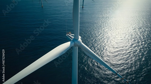 Drone Footage of Wind Turbine in Ocean Wind Farm