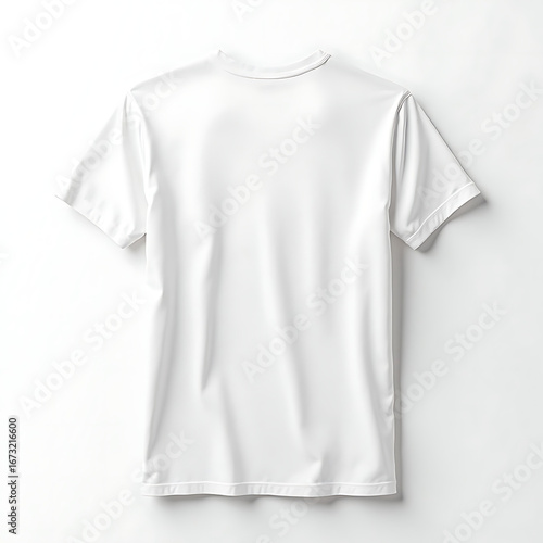 High-quality blank white t-shirt, back view, presented on a pristine background, serving as an ideal template for apparel mockups, custom branding, and textile design projects