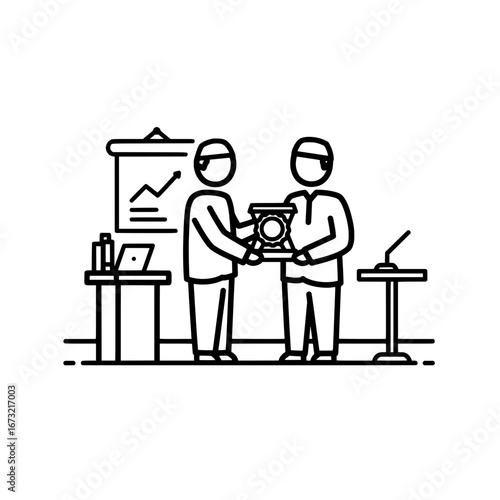 Business people exchanging a document with transparent background