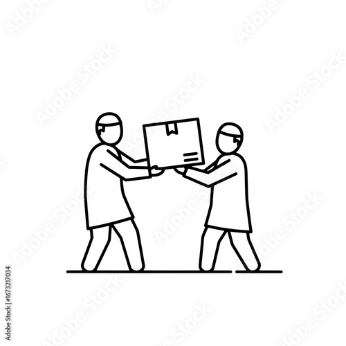 People exchanging a package with transparent background
