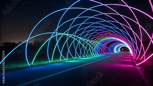 Abstract Neon Light Trails in the Dark