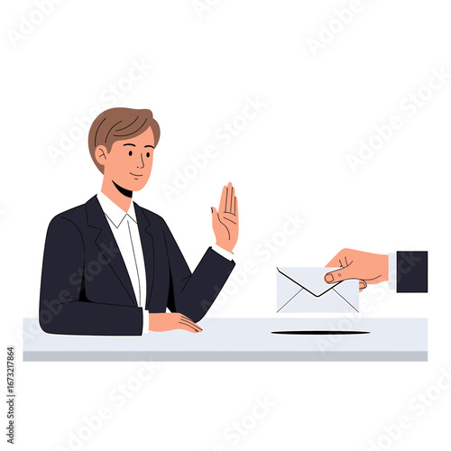 Person refusing vote stylized cartoon hand offering ballot box election integrity concept high quality professional