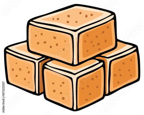 Four delicious caramel fudge blocks piled together dessert illustration sweet confectionery