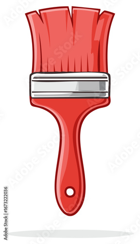 Illustration of a Red Paint Brush with Bristles and Handle Ready for Painting Projects in Graphic Style