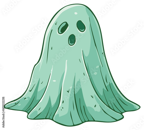 Cute green cartoon ghost with a surprised spooky expression for Halloween