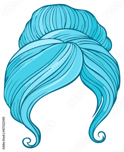 Illustration of a stylized blue hairstyle, isolated on white