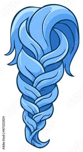 Stylized cartoon illustration of a long thick blue braided hairstyle or plait