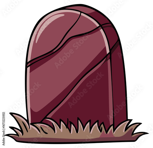 Illustration of a Grave Marker with a Reddish Hue and Green Grass at the Base, Depicting Cemetery Element