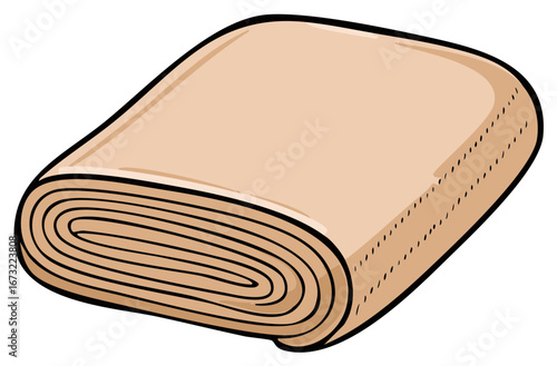 Cartoon illustration of a rolled up fabric textile for sewing and crafts