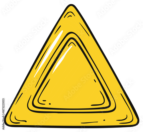Bright Yellow Triangle Warning Symbol Hand Drawn Style