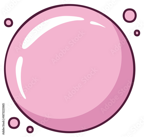 Cartoon pink bubble with smaller bubbles, round shape, simple drawing