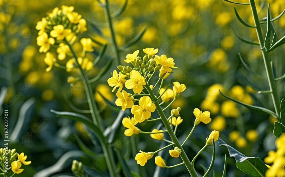 Obraz premium Spring Blooming Rapeseed Flower Close-Up, Yellow Flower Sea
