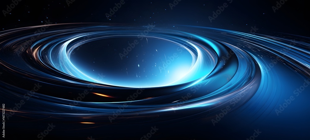 Obraz premium The black background contrasts sharply with the bright blue silver light emitted by planetary circulation,generative AI