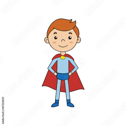 boy wearing superhero cape on white background.eps