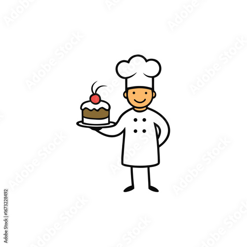 chef presenting cake on white background.eps